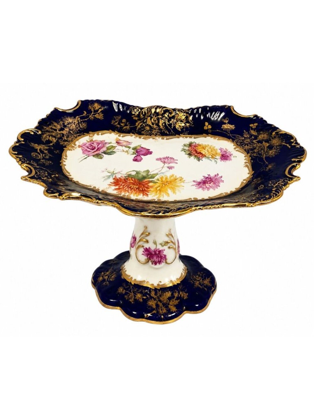 Hammersley Victorian Porcelain Cobalt Blue Pedestal Dessert Compote Cake Stand